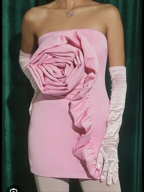 Forever 21 X Wicked Pink Rosette Tube Mini Dress Size Medium